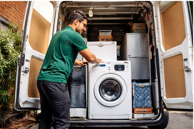 Loading a washing machine into a van